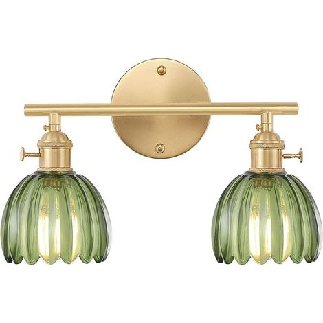 Axhup – Applique murale vintage en verre vert – Abat-jour en forme de fleur Ø29cm – Douille E27 pour 2 ampoules – Luminaire décoratif pour salon et chambre