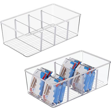 Set of 2 refrigerator organizers with 4 compartments, BPA-free, stackable, for tea bags, snacks, spices, transparent (1/5)