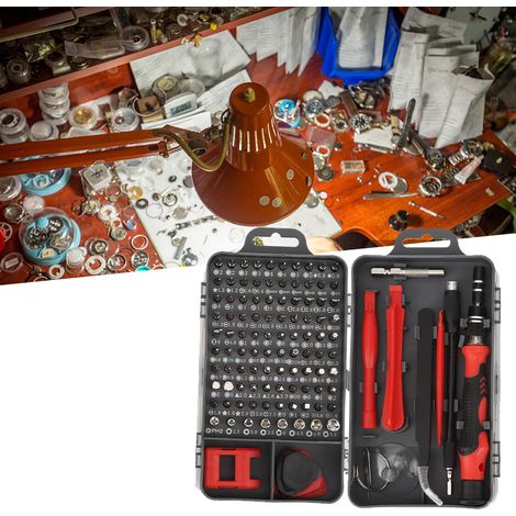 Kit de tournevis multifonctionnel 115 en 1 pour la réparation et le démontage de montres et de téléphones (rouge) (1/5)