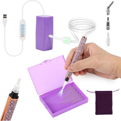 Stylo de peinture diamant électrique avec pompe à vide, accessoires de peinture diamant pour peinture diamant, broderie, nail art (violet) (1/5)