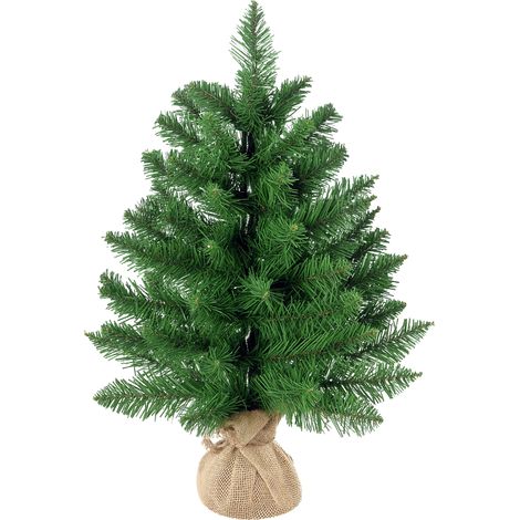 Albero di Natale Mini 55cm con 50 Rami Folti e Aghi Realistici in PVC, Base in Cemento e Iuta