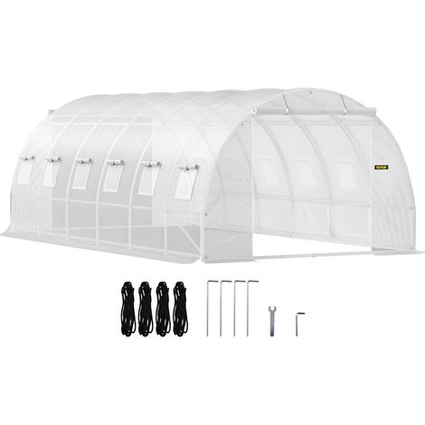 VEVOR Invernadero de Túnel 6,1 x 3 x 2,1 m Invernadero de Jardín Tipo Túnel con 12 Ventanas y 2 Puertas Marco de Acero Invernadero Caseta de Jardín Huerto Blanco para Cultivo de Plantas Flores Verdura