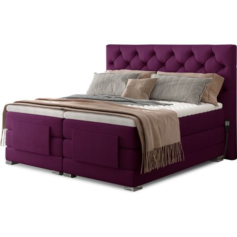 Lit continental électrique velours prune avec matelas et surmatelas Karmen-140x200 (1/5)