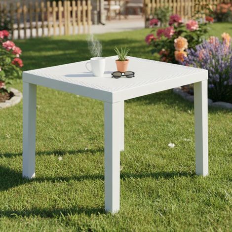 Table extérieure Cobbtown, 4 places, fixe rectangulaire Made in Italy, longueur max 78 cm, 78x65x72h cm blanc