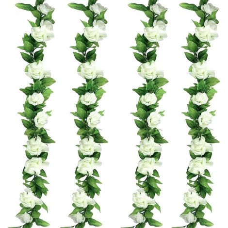 4 Pièces Guirlande de Fleurs Artificielles Deco, Guirlande de Vigne Roses Plantes Artificielles Suspendu pour Décoration du Mariage Fête Jardin, Blanc 9.8M (1/5)