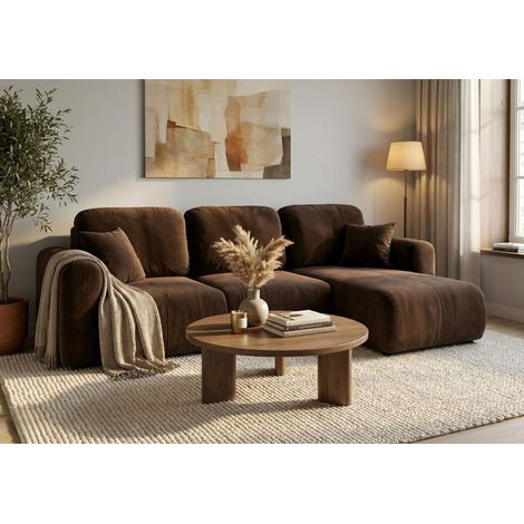 Ecksofa mit Schlaffunktion BRUSK Sofa in Stoff Kronos Dunkelbraun Ottomane Rechts (1/5)
