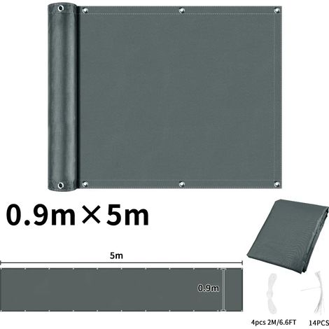 (Gris 90 x 500 cm) Toile pare-soleil imperméable perforée, pour balcon, terrasse ou jardin (brise-vue). (1/5)