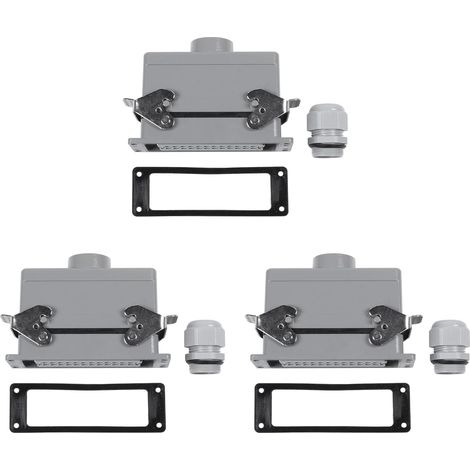 3X Rectangulaire H24B-He-024-1 Connecteurs à Usage Intensif Puissance 24 Broches Ligne de Noyaux Pieds à Vis 16A 500V Prise D'Aviation Prise,139X43X72Mm (1/5)