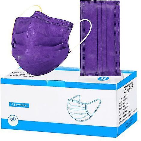 Masques faciaux jetables noirs à 3 plis avec filtre et élastiques auriculaires (50 pièces), violet (1/4)
