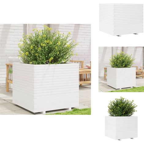 Jardinière blanc 80x80x72 cm bois de pin massif - Jardinieredécorative - Jardinière Extérieure - Pot En Bois - Bac À Fleurs - Planter (1/5)