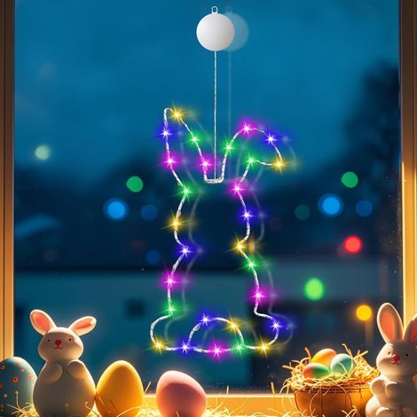 Lot de 2 guirlandes lumineuses LED décoratives pour fenêtre - Avec minuterie - Décoration de Pâques - Guirlande lumineuse à suspendre - Pour l'intérieur et l'extérieur (1/5)