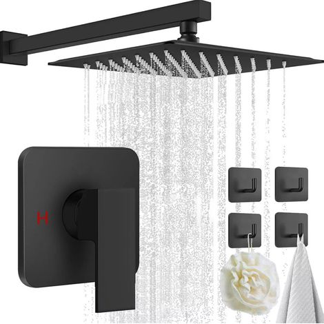 Colonne de Douche Thermostatique à Encastrer Kit de Douche Encastré avec Pommeau Grande Pluie Ensemble de Douche Encastrable Corps en Laiton Black