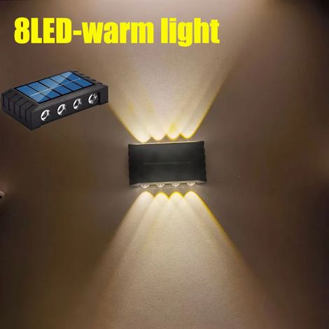 Applique murale solaire LED (lumière chaude) - Éclairage décoratif extérieur - Étanche - Éclairage par le haut et par le bas - Idéale pour les cours et les rues - Étanche (1/2)