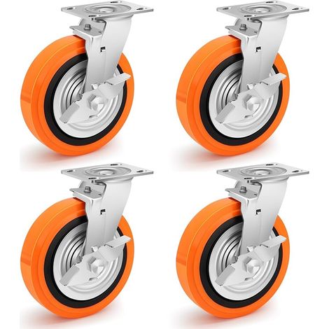 200mm Roulette Charge Lourde Avec Frein, en Polyuréthane Industrielles Roue Capacité 2700 Kg Avec Double Roulement à Billes, Silencieux et RéSistant à l'Usure Équipement lourd, Instruments (1/5)