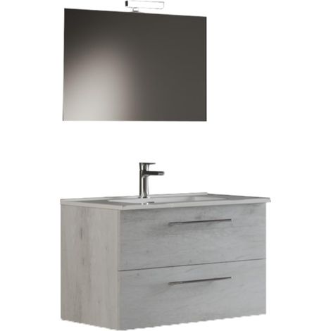 Mama Store IRIS 60 - Mobile Bagno Sospeso IN KIT DA MONTARE 60 CM QUERCIA BIANCO con Lavabo, Specchio e Lampada LED, L.61 X P.47 X H.53 cm