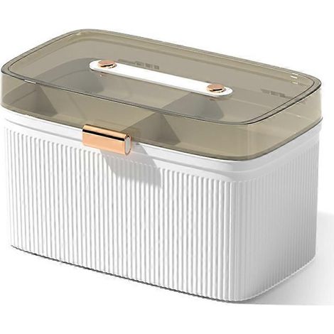 Trousse de premiers secours portable transparente à 2 niveaux, grande capacité, en plastique, pour médicaments et urgences. (1/5)