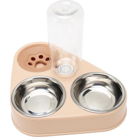 Ensemble de trois gamelles anti-déversement avec abreuvoir automatique pour chat et chien (rose) (1/5)