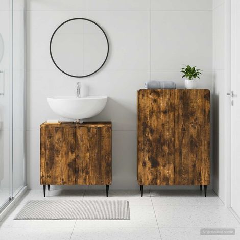 vidaXL 2 Piece Bathroom Cabinet Set ZWOLLE Smoked Oak Engineered Wood (1/5)