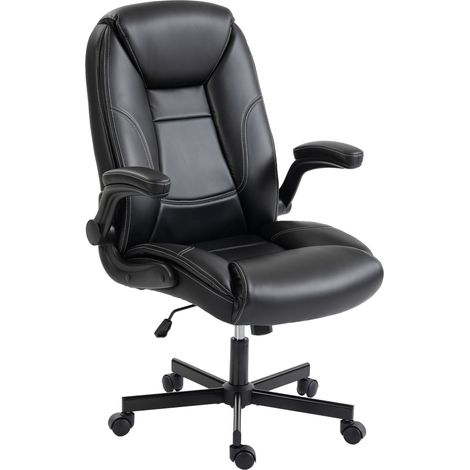 Chaise de bureau ergonomique avec accoudoirs réglables, réglage en hauteur et fonction bascule, noire