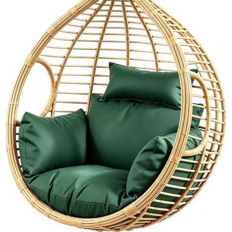 Coussin pour fauteuil suspendu pour extérieur, balançoire suspendue, coussin de jardin moderne avec appui-tête, coussin d'assise en polyester doux imperméable pour fauteuil suspendu en rotin (vert (1/5)