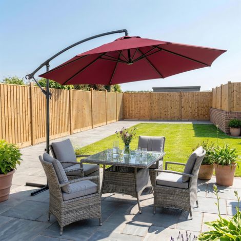 Parasol de jardin 3 x 2,5 m avec bras inclinable et manivelle, rouge foncé (1/5)