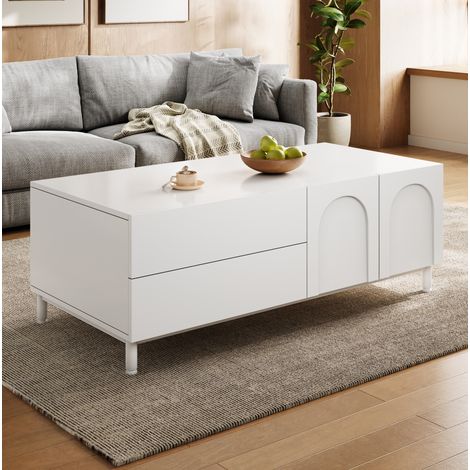 Tavolino rettangolare con contenitore, 2 cassetti, 2 ante, 100 x 50 x 39,5 cm OKMYHOME (1/5)