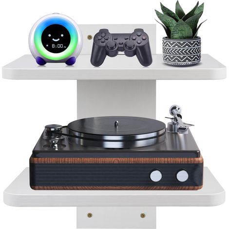 Étagère Flottante pour boîtier de câble TV, Support Mural pour projecteur, Support média de Divertissement, étagère DVD, pour décodeur de câbles/lecteurs DVD/Console de Jeu (Bois 2Couche) (1/5)