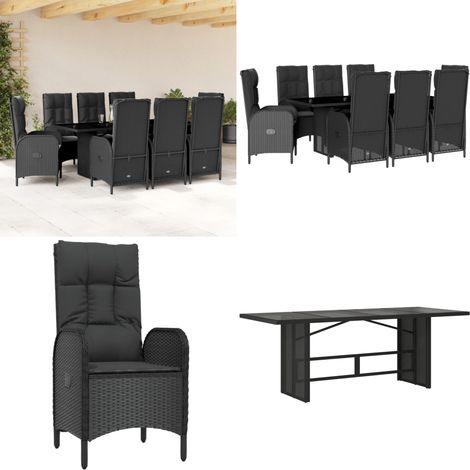 9-tlg. Garten-Essgruppe mit Kissen Schwarz Poly Rattan - Garten Möbel - Gartenset - Esstisch - Outdoor Küche - Lounge Set - Home & Living (1/5)