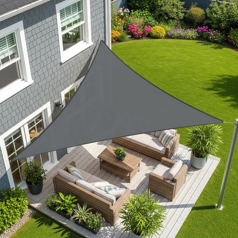 3x3x3m Graphite Voile d’ombrage Triangulaire, Toile Imperméable Une Protection des Rayons UV à 95%, pour en Plein air, Jardin & Terrasse (1/5)