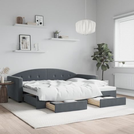 Tagesbett Ausziehbar mit Schubladen Dunkelgrau 90x200 cm Samt (1/5)