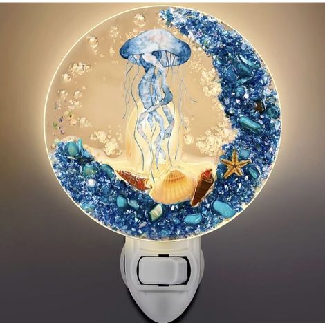 Luce notturna a spina a forma di conchiglia, luce notturna decorativa a forma di animale marino, luce notturna a spina da spiaggia, luci notturne vintage a tema oceano per adulti (meduse) - Crezuo
