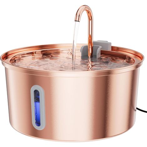 Fontaine pour chat 3,2 l en acier inoxydable avec 3 filtres et fenêtre de visualisation Fontaine à eau particulièrement silencieuse pour chats et petits chiens avec éclairage LED doux, surface en cui (1/5)