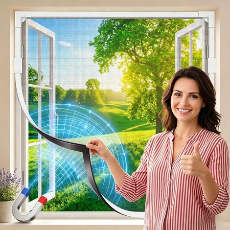Moustiquaire Fenêtre Magnétique Moustiquaire jusqu'à 120x130 cm Taille Ajustable avec Cadre Détachable Moustiquaire en Fibre de Verre Montage Simple Pas de Perçage ni de Vissage (1/5)