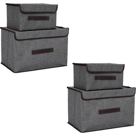 Lot de 4 boîtes de rangement non tissées, pliables et anti-poussière (deux grandes et deux petites), grises, pour la maison. (1/5)