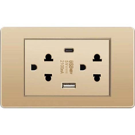 Prise de courant électrique murale de Type thaïlandais, chargeur USB C permettant d'économiser de l'espace pour la maison, or (1/5)