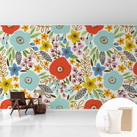 Papier peint intissé classique moderne pour salon et chambre à coucher Décoration rapide avec colle Motif floral 416x254 cm (1/5)