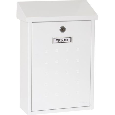 ARREGUI Premium E5601 Buzón Exterior de Acero, Tamaño M (Correo DIN A4 y Revistas), Buzón de Correo Individual, Buzón de Pared Mediano, Antilluvia, Fácil de Instalar, Blanco (1/5)