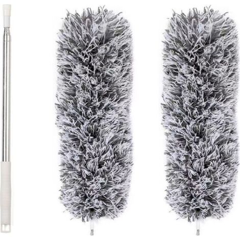 Balai à poussière télescopique en microfibre lavable, manche extensible en acier inoxydable jusqu'à 95 pouces, idéal pour plafonds, toiles d'araignée et nettoyage automobile (1/5)