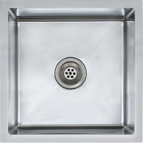 Évier de cuisine fait à la main avec crépine 44 x 44 cm acier inoxydable (1/5)