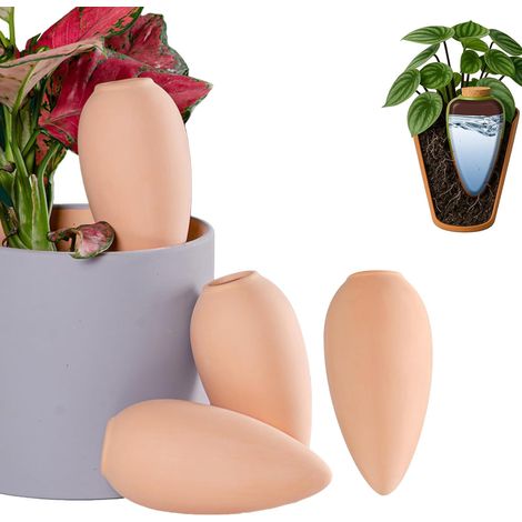 Oyas A Planter Terre Cuite, Lot de 4 Ollas Arrosage Automatique et Ecologique pour Plante d'Intérieur et d'Extérieur, Cône en Argile d’arrosage, Oyas a Enterrer Terracotta (1/5)