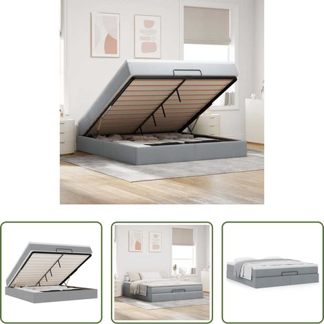 vidaXL Stauraum - Ottoman-Bett mit Matratze Hellgrau 160x200 cm Stoff (1/5)