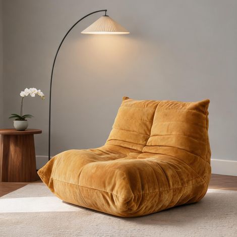 Pouf poire en chenille jaune fauteuil relaxant pour adulte (1/5)