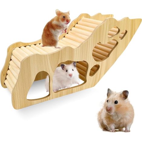Wooden Hamster House, Hamster Tunnel Hideout Hideout for Dwarf Hamster, Gerbils, Degus (32 x 15.2 x 11 cm) (1/5)