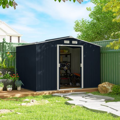 Outsunny Geräteschuppen mit Schiebetüren 2,77 x 1,95 x 1,92cm Metall Kohlegrau