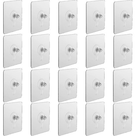 Lot de 20 clous de suspension auto-adhésifs, crochets muraux à vis sans perçage, étanches, pour salle de bain et cuisine. (1/5)