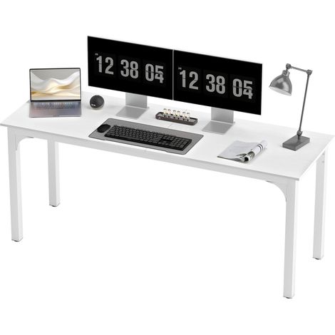 Bureau d'ordinateur de 180 cm de large avec un grand plateau pour 2 personnes, idéal pour un bureau à domicile ou un espace de travail, blanc. (1/5)