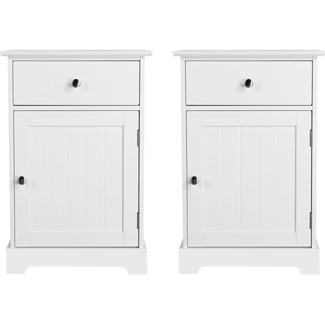Homevive 2 Piezas Mesillas de Noche Blanca Mesita de Noche con Un Cajón Mesas Auxiliares Moderno para Dormitorio Cama Salón Muebles Organizadores Blanco (1/5)