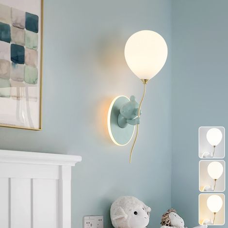 Applique murale avec ampoule, Lampe de chevet Ours Cartoon, Veilleuse avec abat-jour en verre, 3 températures de couleur, 52 cm (gauche) (1/5)