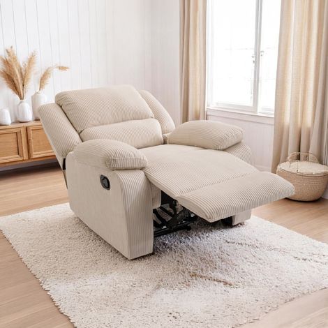 Loungitude – Fauteuil relaxation manuel LEO – Velours côtelé beige – Inclinaison réglable – Assise moelleuse – Fabrication européenne (1/5)