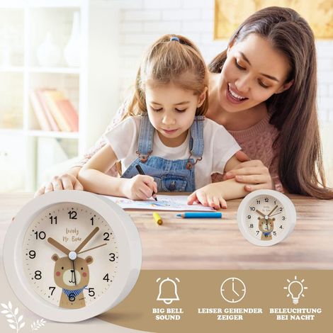 Réveil enfant sans tic-tac, réveil de voyage sonore pour bureau avec double cloche lumineuse, chambre kids, vert (1/5)